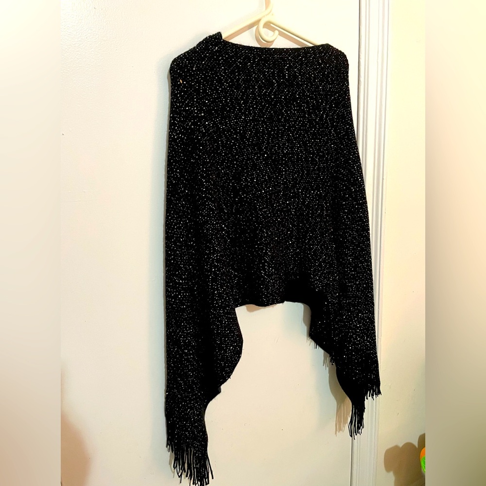 Black shawl or winter cover up with silver sequinss and thread